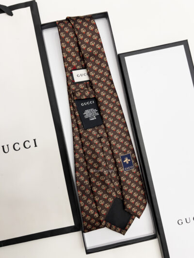 Gucci Brown GG LOGO SILK-Twill TIE