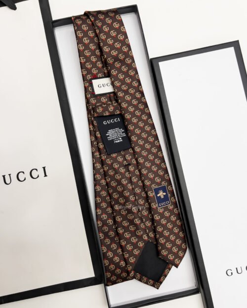 Gucci Brown GG LOGO SILK-Twill TIE