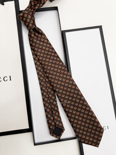 Gucci Brown GG LOGO SILK-Twill TIE