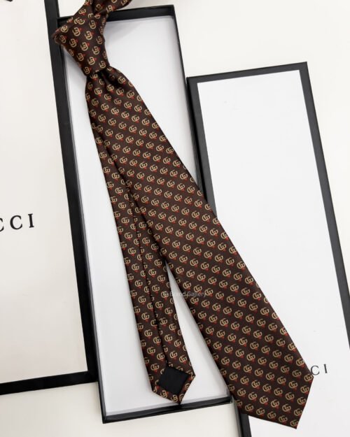 Gucci Brown GG LOGO SILK-Twill TIE