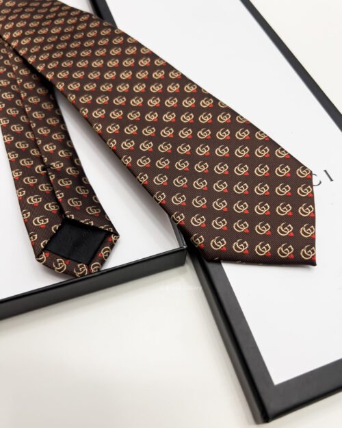 Gucci Brown GG LOGO SILK-Twill TIE