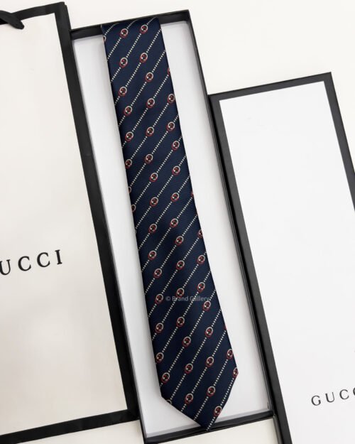 Gucci Navy Red GG DIAGONAL DOTS SILK TIE