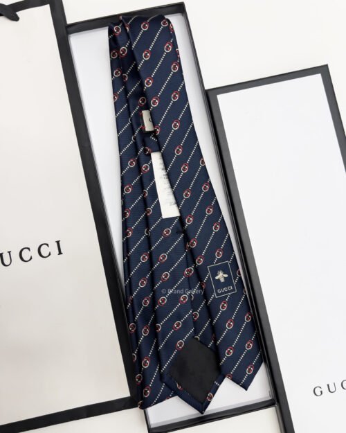 Gucci Navy Red GG DIAGONAL DOTS SILK TIE