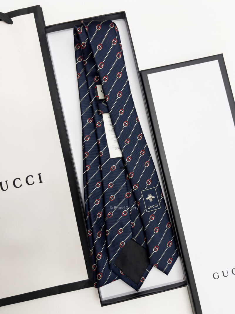 Gucci Navy Red GG DIAGONAL DOTS SILK TIE