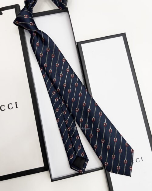 Gucci Navy Red GG DIAGONAL DOTS SILK TIE
