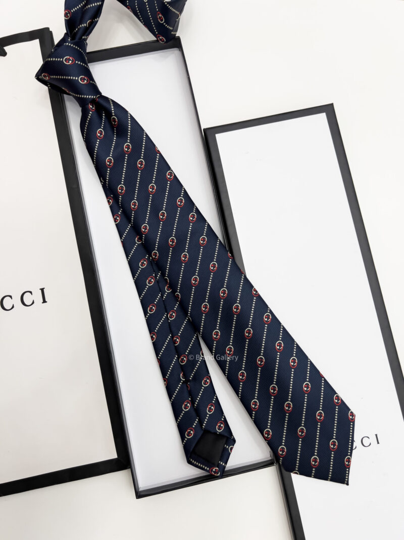 Gucci Navy Red GG DIAGONAL DOTS SILK TIE