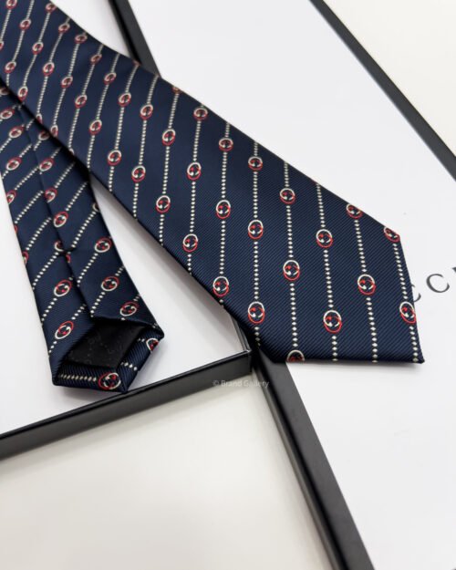 Gucci Navy Red GG DIAGONAL DOTS SILK TIE