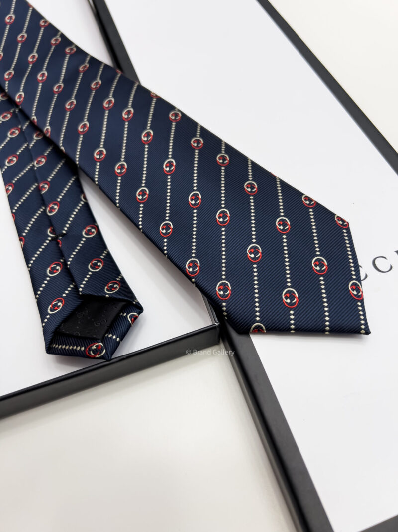 Gucci Navy Red GG DIAGONAL DOTS SILK TIE