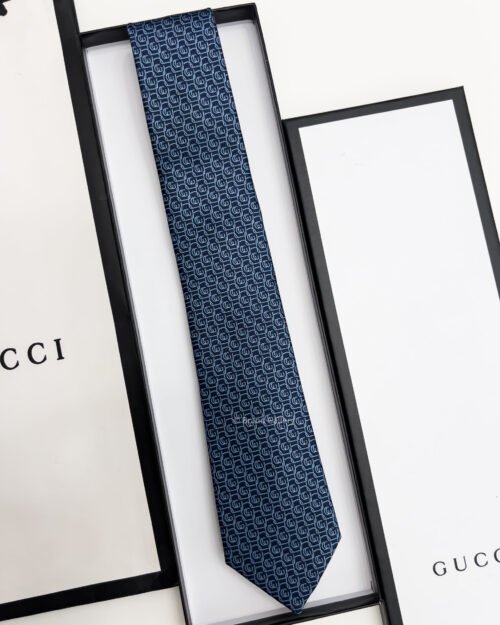Gucci Navy with Sky Blue GG CIRCLES SILK TIE