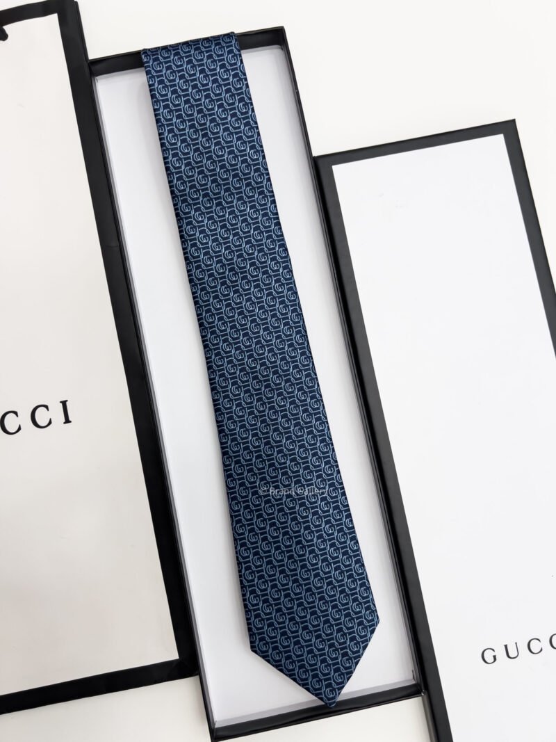 Gucci Navy with Sky Blue GG CIRCLES SILK TIE