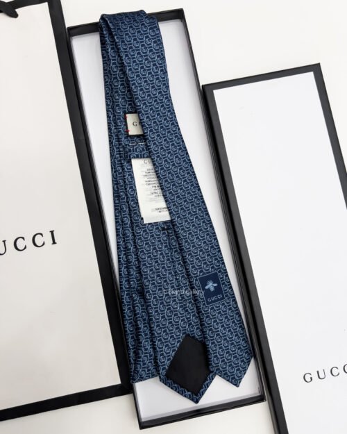 Gucci Navy with Sky Blue GG CIRCLES SILK TIE