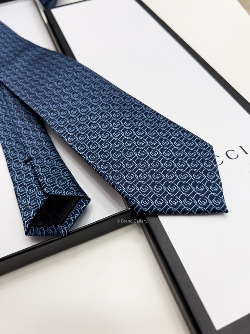 Gucci Navy with Sky Blue GG CIRCLES SILK TIE