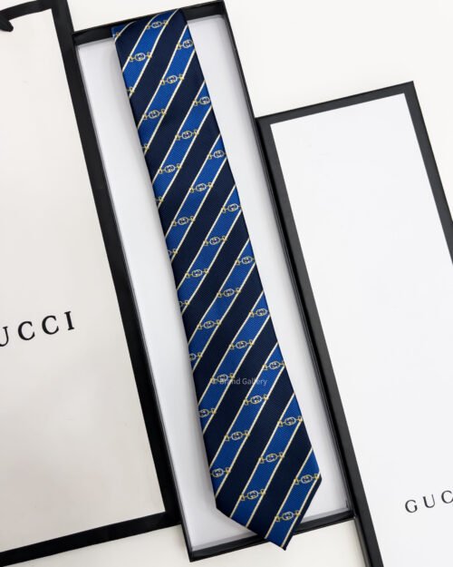 Gucci Navy Blue DIAGONAL HORSEBIT SILK TIE