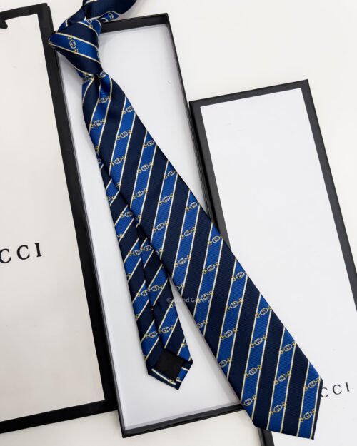 Gucci Navy Blue DIAGONAL HORSEBIT SILK TIE