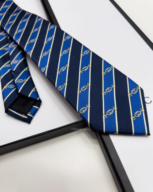 Gucci Navy Blue DIAGONAL HORSEBIT SILK TIE