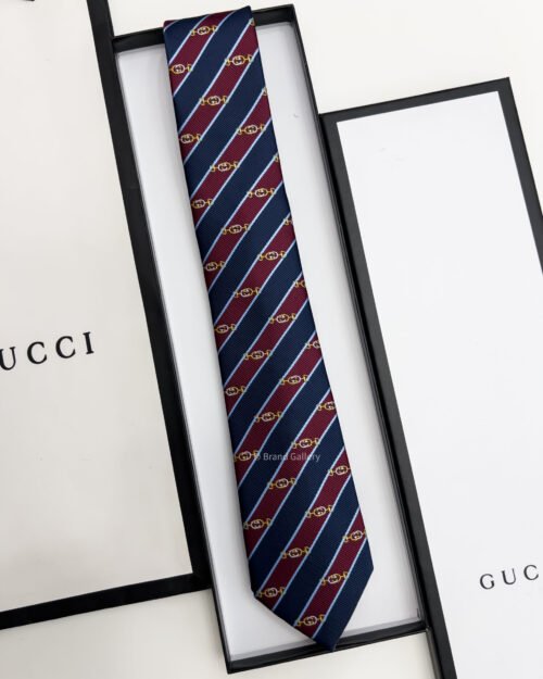 Gucci Navy Red DIAGONAL HORSEBIT SILK TIE