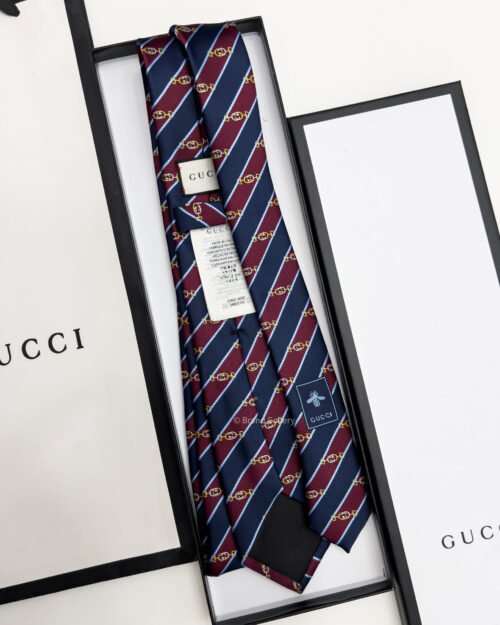 Gucci Navy Red DIAGONAL HORSEBIT SILK TIE