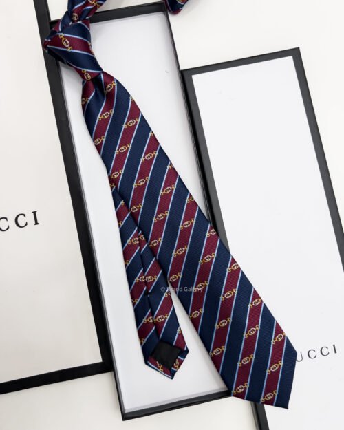 Gucci Navy Red DIAGONAL HORSEBIT SILK TIE