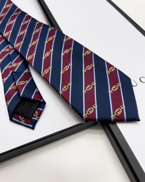 Gucci Navy Red DIAGONAL HORSEBIT SILK TIE