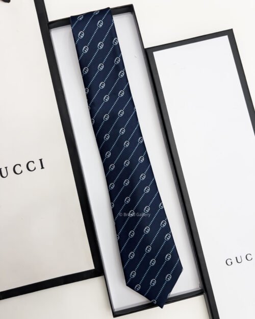Gucci Navy Blue GG DIAGONAL DOTS SILK TIE