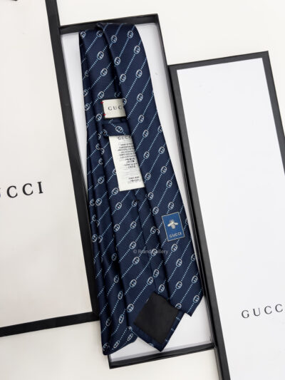 Gucci Navy Blue GG DIAGONAL DOTS SILK TIE