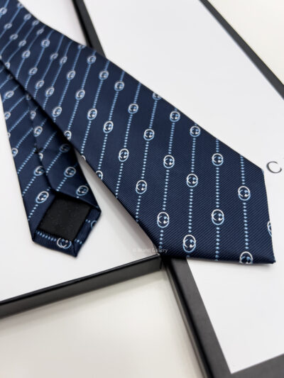 Gucci Navy Blue GG DIAGONAL DOTS SILK TIE