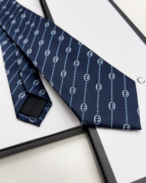 Gucci Navy Blue GG DIAGONAL DOTS SILK TIE