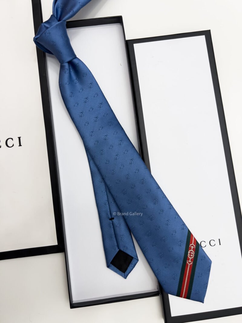 Gucci Electric Blue DOUBLE G AND HORSEBIT SILK TIE