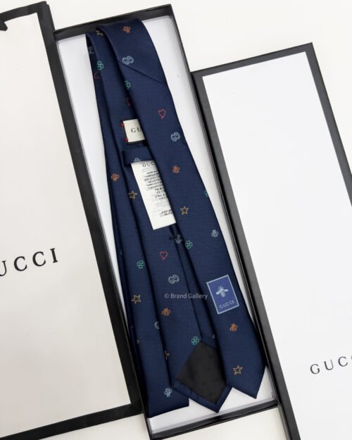 Gucci Navy GG EMBRING SILK JACQUARD TIE