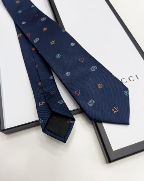 Gucci Navy GG EMBRING SILK JACQUARD TIE