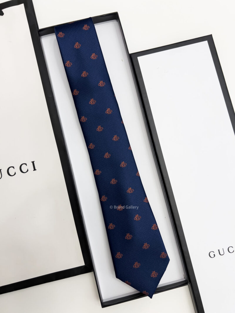 Gucci Blue ROSE GOLD BEES PATTERN SILK TIE