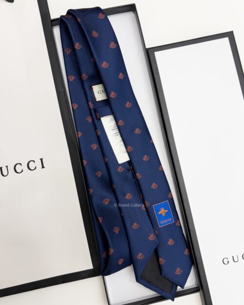 Gucci Blue ROSE GOLD BEES PATTERN SILK TIE