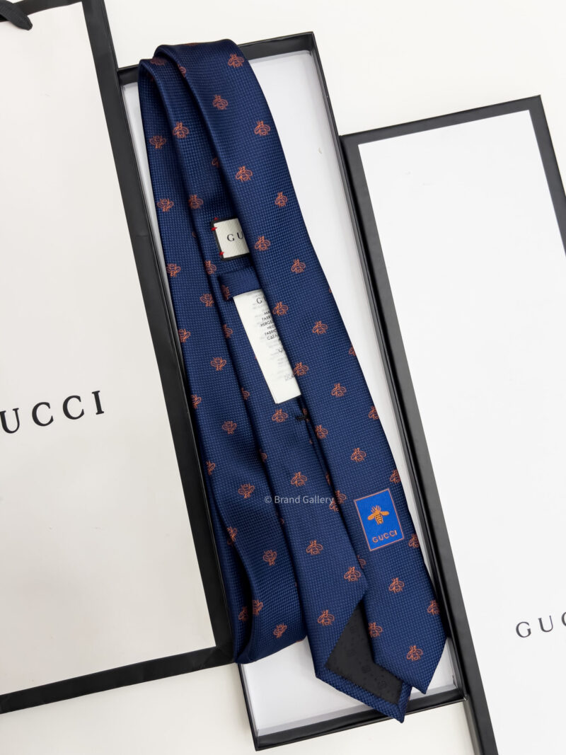 Gucci Blue ROSE GOLD BEES PATTERN SILK TIE