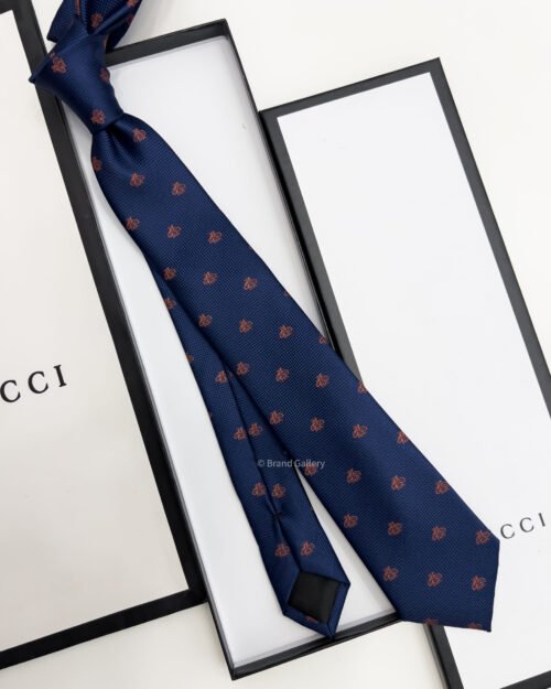 Gucci Blue ROSE GOLD BEES PATTERN SILK TIE