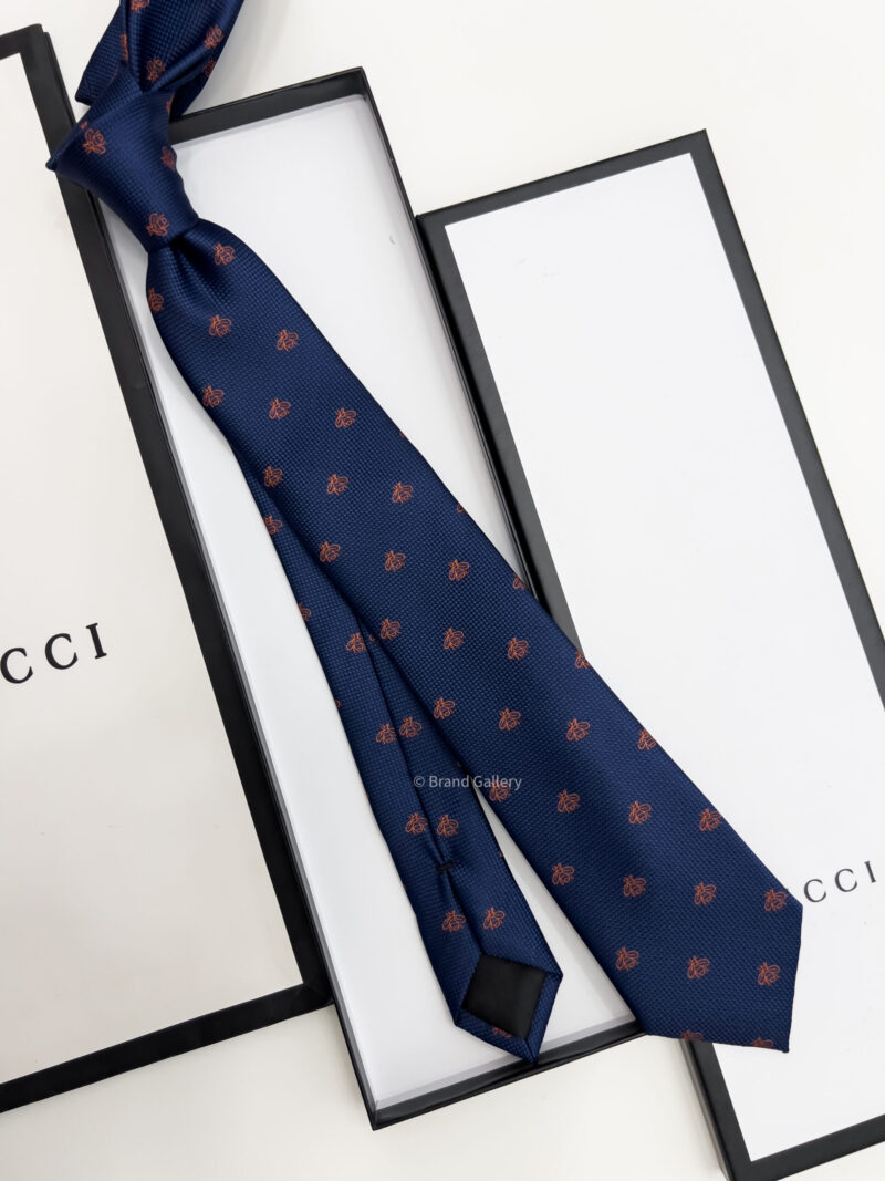 Gucci Blue ROSE GOLD BEES PATTERN SILK TIE