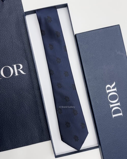 Dior Dark Blue CD BLACK PATTERN SILK TIE
