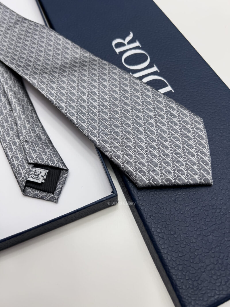 Dior Grey OBLIQUE SILK TIE