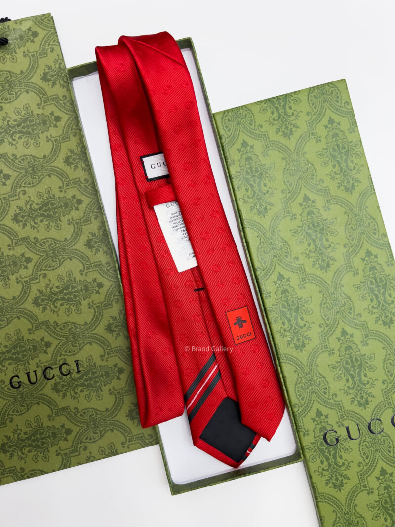 Gucci Red DOUBLE G AND HORSEBIT SILK TIE