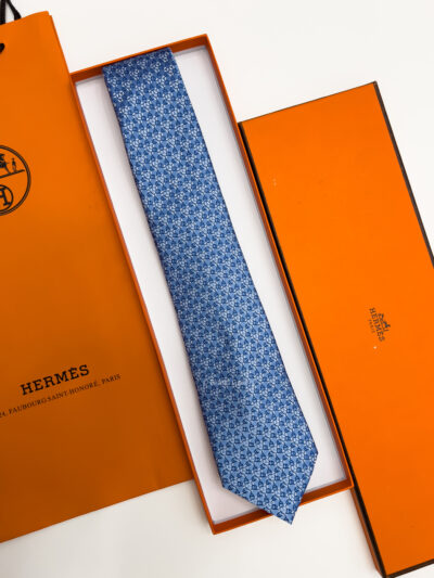 Hermes Shiny Blue SQUARE STIRRUP SILK TIE