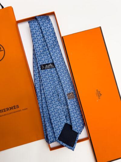 Hermes Shiny Blue SQUARE STIRRUP SILK TIE