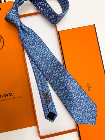 Hermes Shiny Blue SQUARE STIRRUP SILK TIE