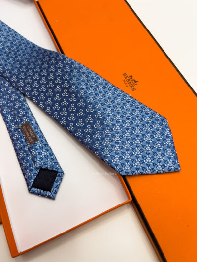 Hermes Shiny Blue SQUARE STIRRUP SILK TIE