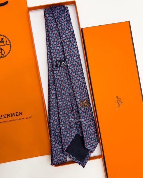 Hermes Navy Blue SQUARE STIRRUP SILK TIE
