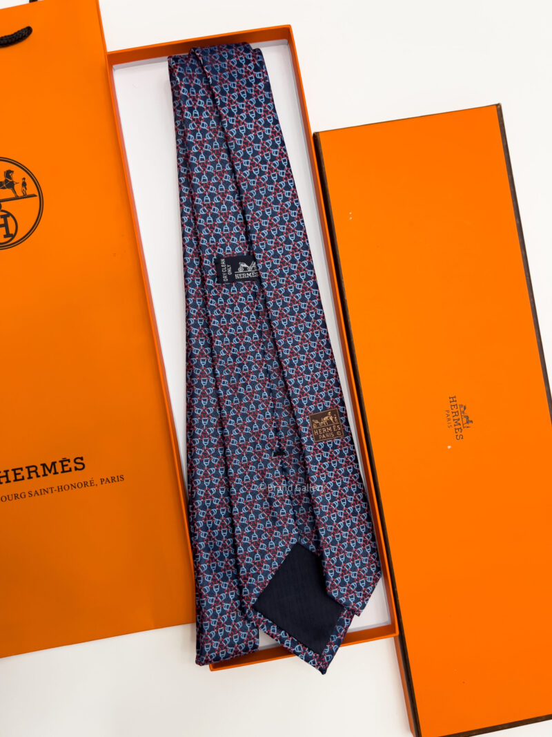 Hermes Navy Blue SQUARE STIRRUP SILK TIE