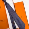 Hermes Navy Blue SQUARE STIRRUP SILK TIE
