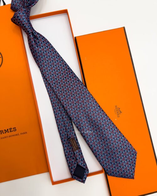 Hermes Navy Blue SQUARE STIRRUP SILK TIE