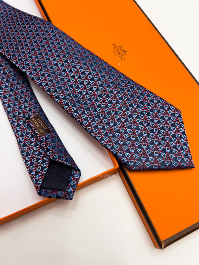 Hermes Navy Blue SQUARE STIRRUP SILK TIE