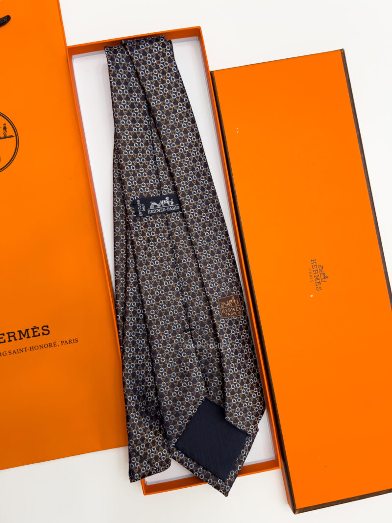 Hermes Brown SQUARE STIRRUP SILK TIE