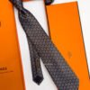 Hermes Brown SQUARE STIRRUP SILK TIE