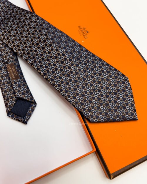 Hermes Brown SQUARE STIRRUP SILK TIE